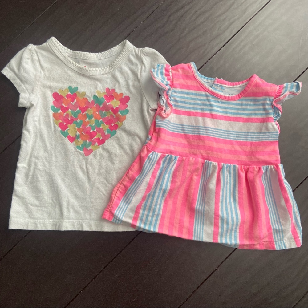 Carter’s & Circo toddler girl pink heart & stripes t-shirt bundle size 18M